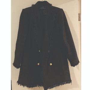 Zara Coat - Tweed - Black - Pearl Buttons